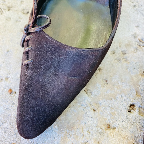 Manolo Blahnik Dark Brown Suede Lace Up Bow Pumps - Picture 8 of 13